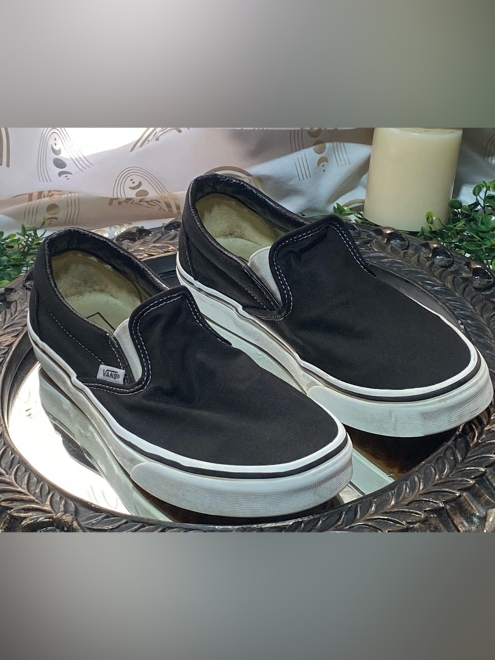 Vans Black and White Slip-On Canvas Shoes